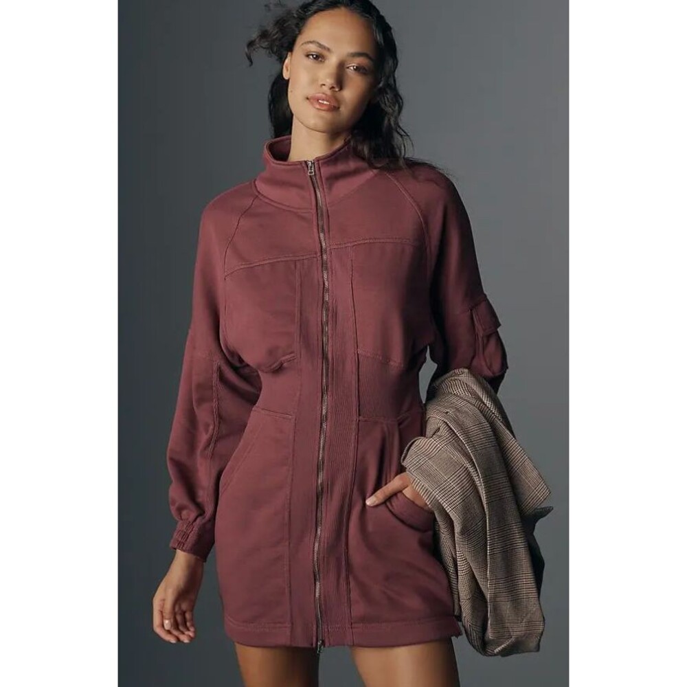 Daily Ritual Pop Trick Long Sleeve Zip Mini Sweatshirt Dress XS